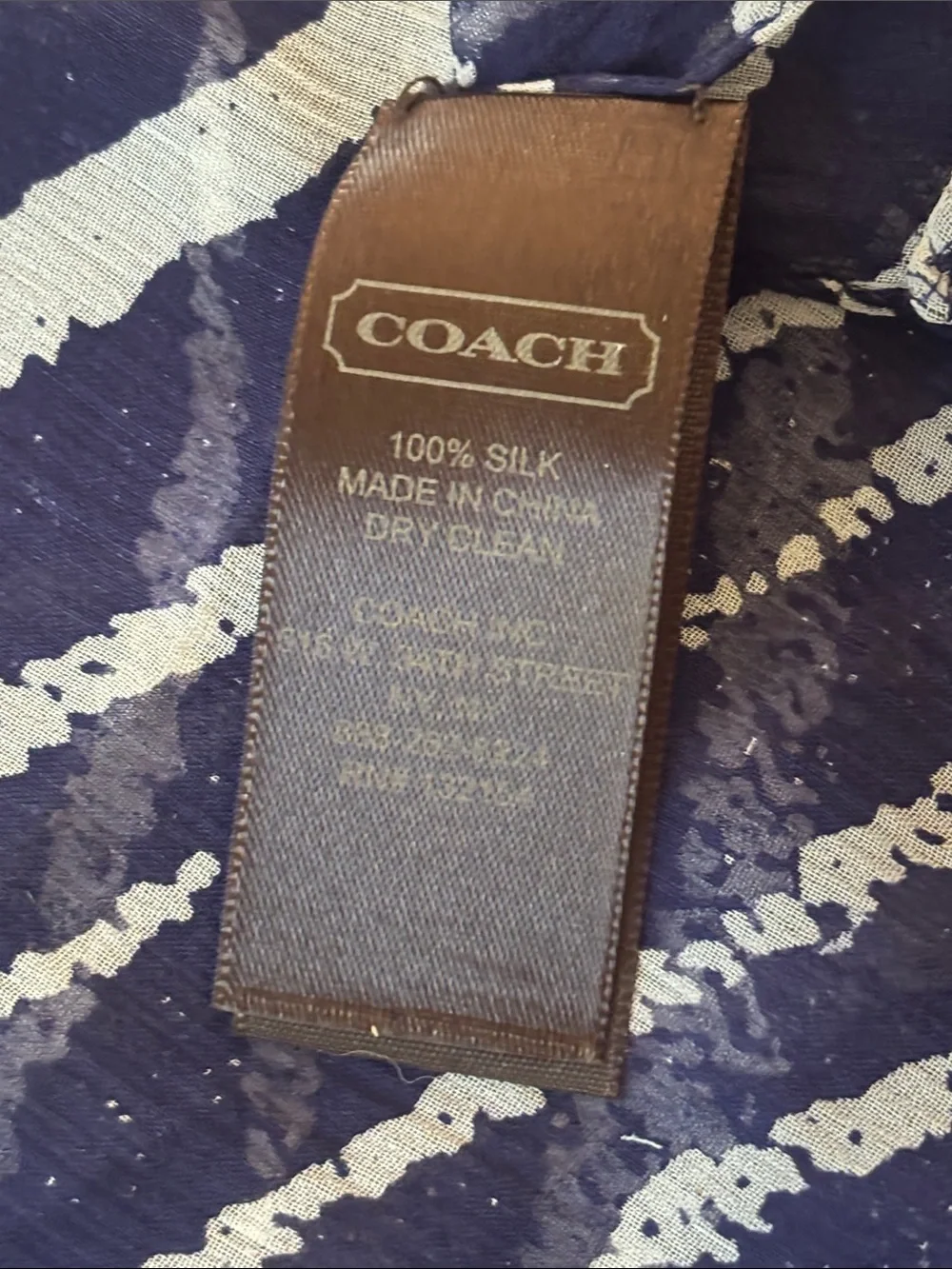 Coach Navy and White Abstract Stripe Infinity Scarf
